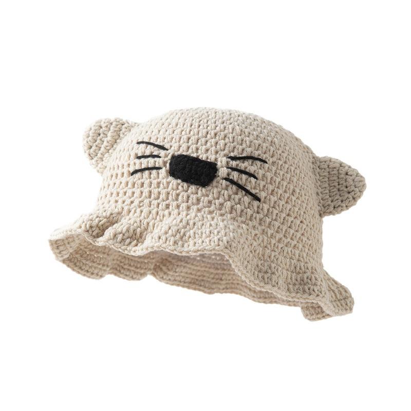 Women Knitted Hats New Cartoon Cute Handcrafted Animal Bucket Hats Autumn Winter 2025 Women's Warm Cold-proof Thicken Caps