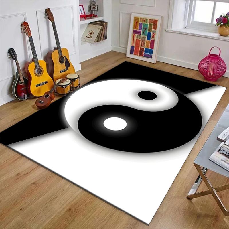 Crystal Velvet Yin Yang Tai Chi Bagua Printed Area Rug Carpet for Bedroom, Living Room, Home Office Decor, Rugs Mat, Fashion Mat Rug for Bed