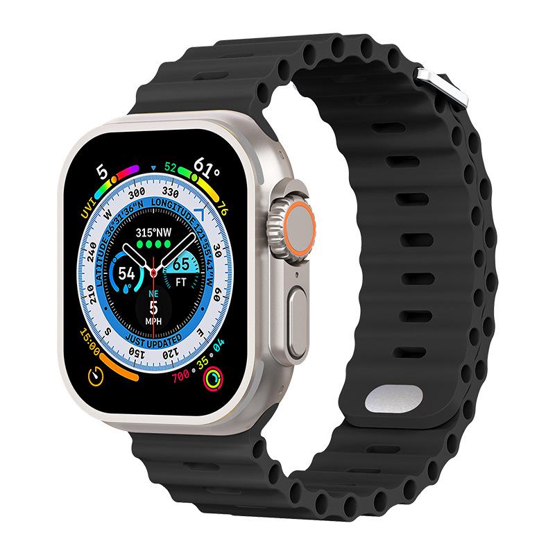 

Силиконовый ремешок для Apple Watch Ultra 49 мм 8 7 45 мм 41 мм дышащий браслет с двойной кнопкой для iWatch 6 5 4 3 SE 44 мм 42 мм 40 мм 38mm 40mm 41mm чёрный