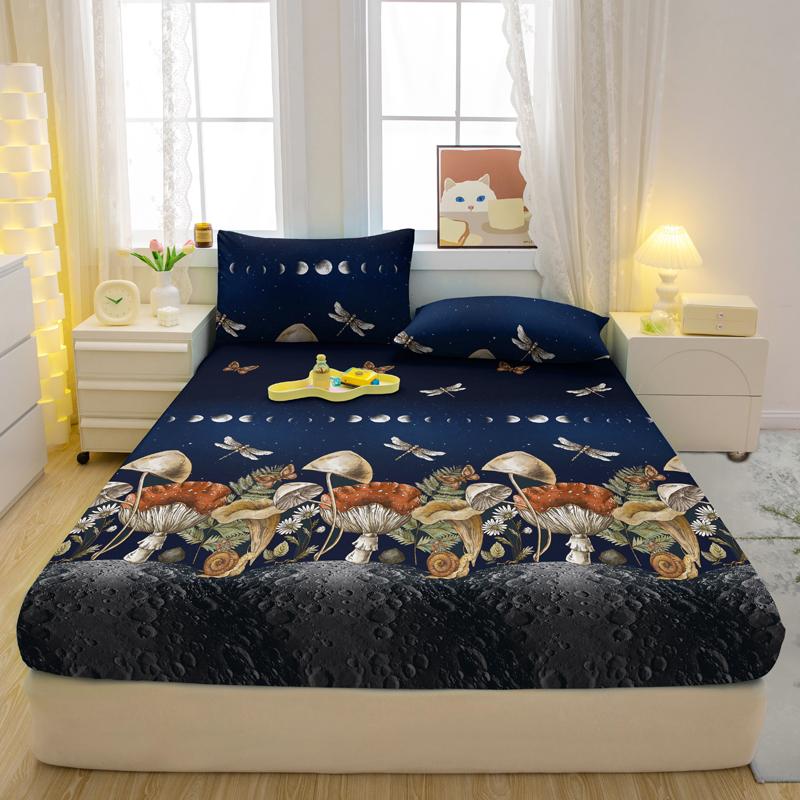 1 Simple Modern Plant Flower Printed Matte Fitted Sheet, Bedroom Printed Bed Cover, Bedding (Excluding Pillowcases)