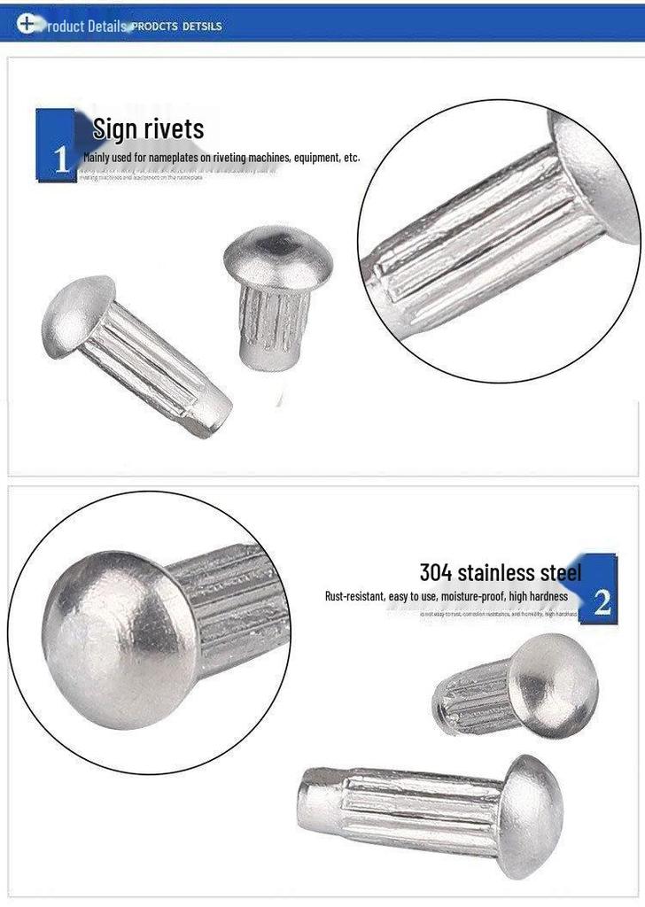 304 Stainless Steel Knurled Nameplate Rivets – Round Head M2-M5