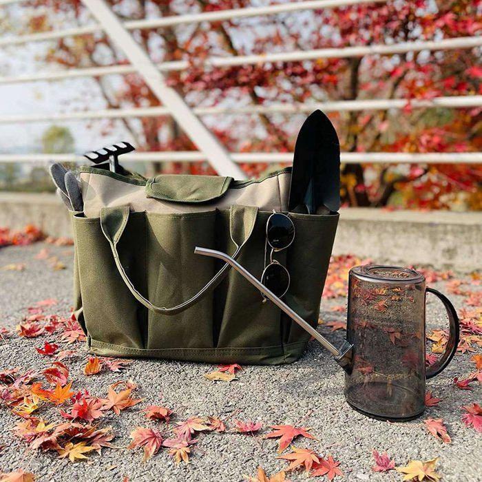 Sac à outils de jardin AIMOONSA 8 poches en tissu Oxford - résistant, autoportant, vert