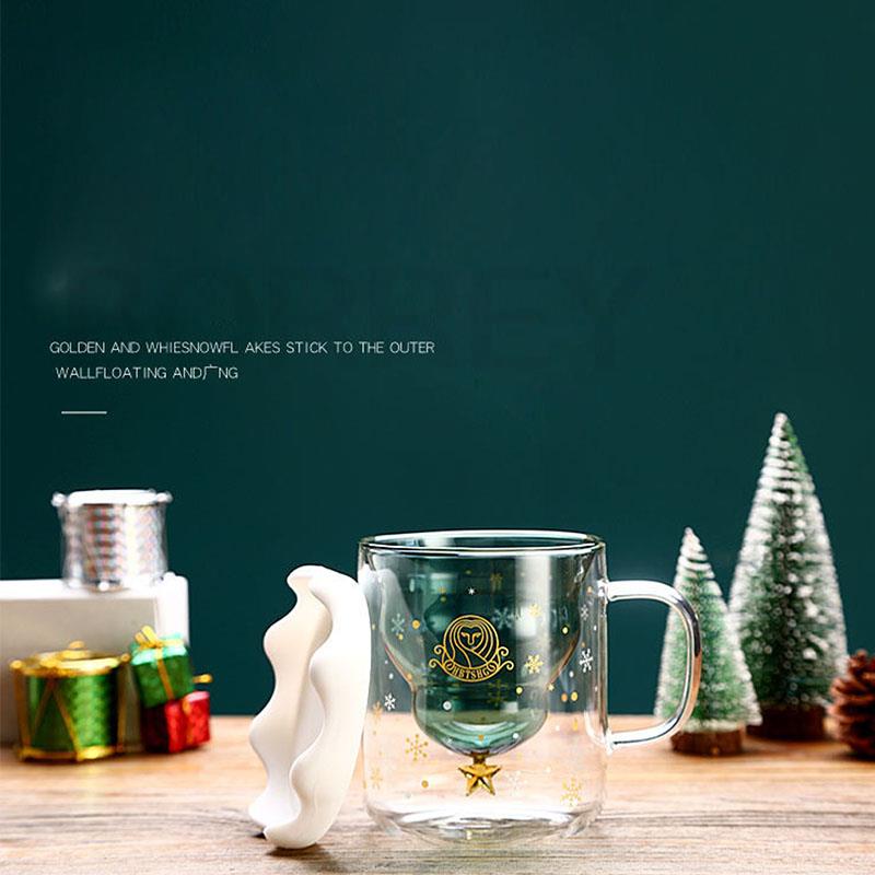 BORREY Christmas Cup Transparent Double Anti-Scalding Glass Christmas Tree Star Coffee Milk Juice Mug Children's Christmas Gift