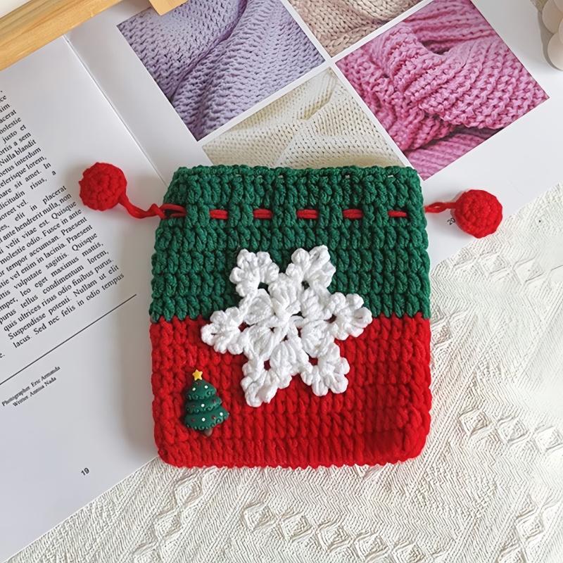 1 bucată de fir, buzunar tip pachet croșetat manual, portofel Santa Claus pentru mărunțiș, cadou de decor de Crăciun, pungă împletită pentru depozitarea bomboanelor