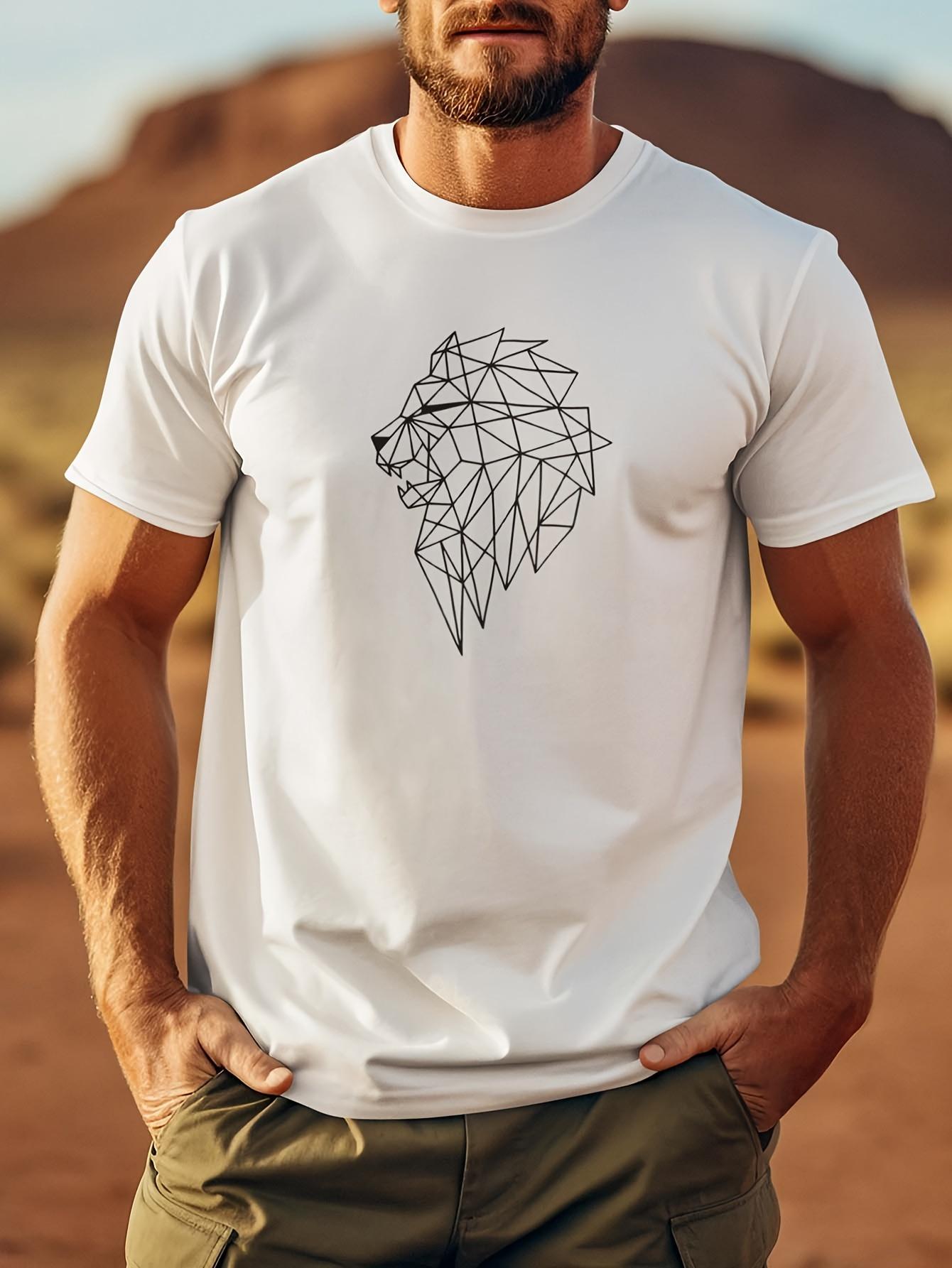 Black T-shirt - Soft Breathable Cotton Shirt with Bold Geometric Lion Head - Lightweight Summer Tee for Gym XL