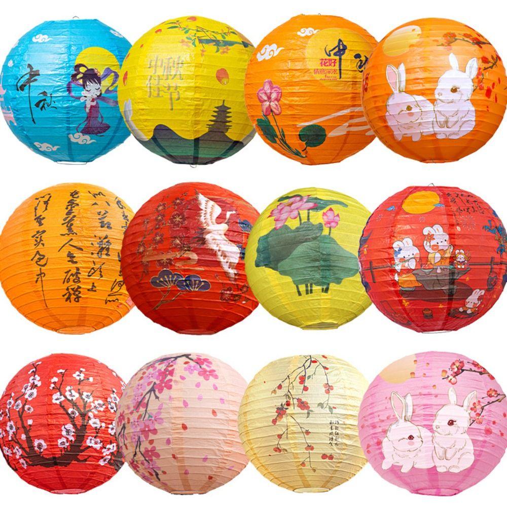 Luminous Chinese Mid Autumn Lantern Traditional Round Paper Lantern  Shopping Mall