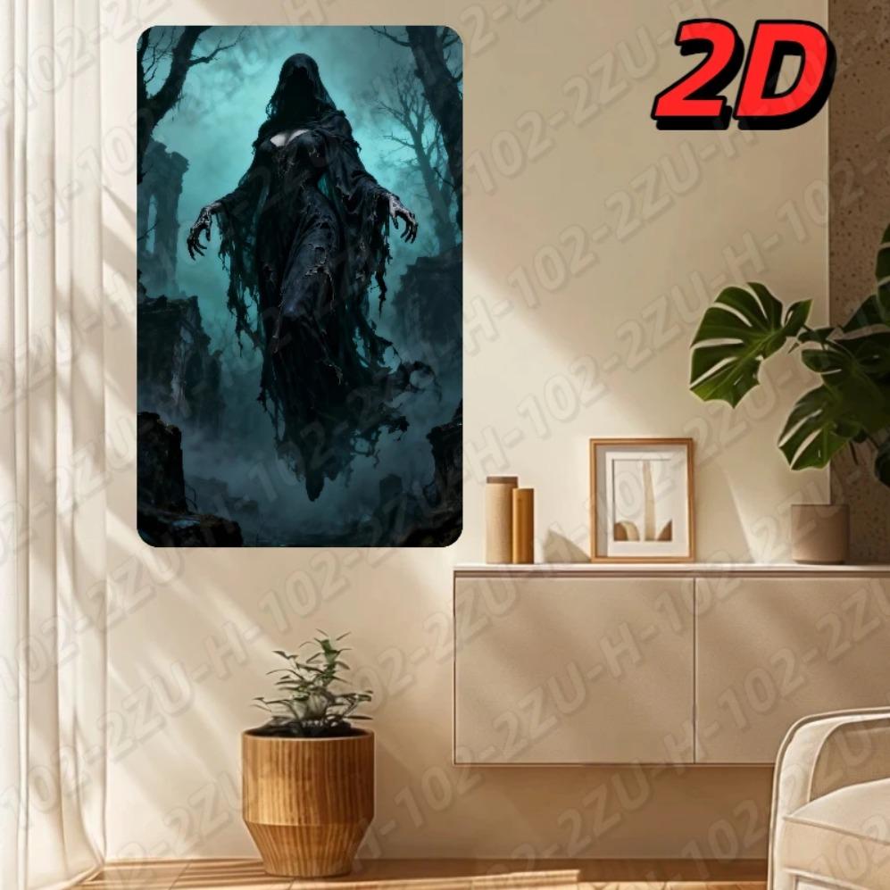 

Gothic Wall Art Aluminum Spooky Hooded Figure Ruins Dark Home Decor 20x30cm