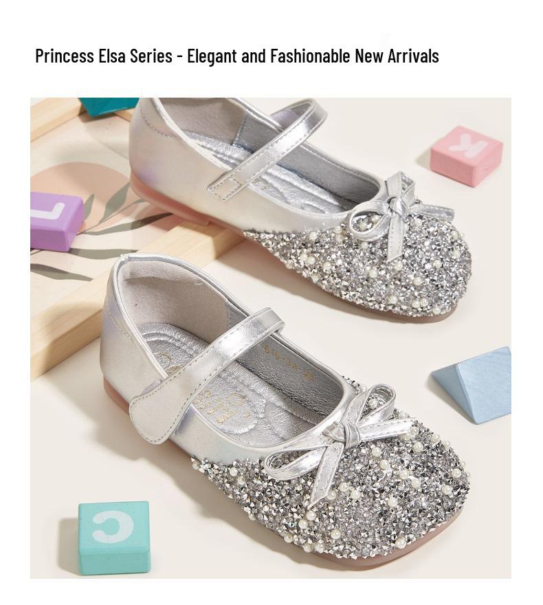 Princess Elsa Rhinestone Leather Shoes for Girls - Non-slip Flat Bottom Performance Footwear