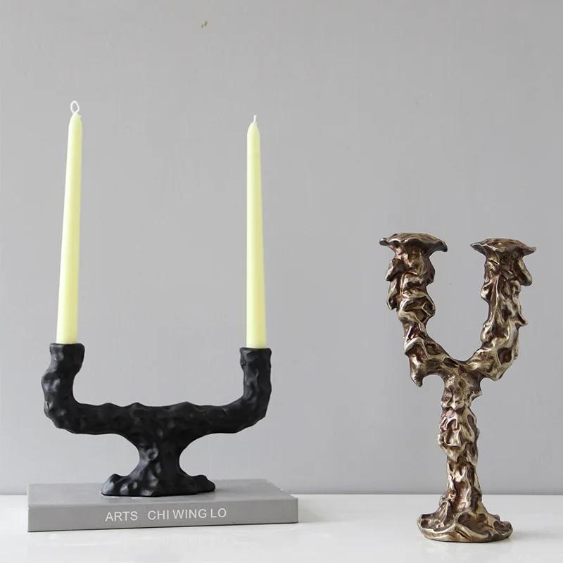 Resin Handicraft Candlestick Vintage Irregular Lines Candelabrum Resin Candle Holder Home Decoration Accessories Wedding