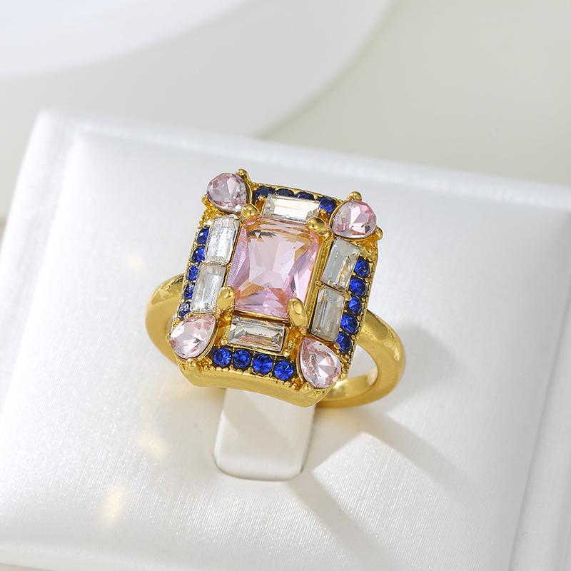 Anillo Cuadrado Rosa Azul de Zirconia para Mujer Joyería de Alta Calidad para Bodas y Fiestas Adecuado para Regalos del Día de San Valentín