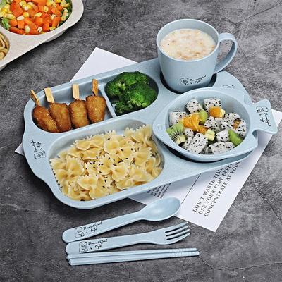 6Pcs/ Set Anti-hot Training Food Bowl Spoon Fork Children Baby Tableware Set Cartoon Plates Kid Dishes Children Dinnerware