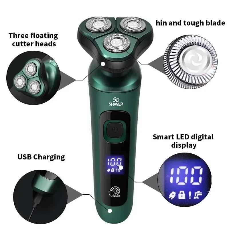 New Electric Shaver LED Digital Display Three-head Floating Razor USB Rechargeable Washing Multi-function Portable Beard Knife