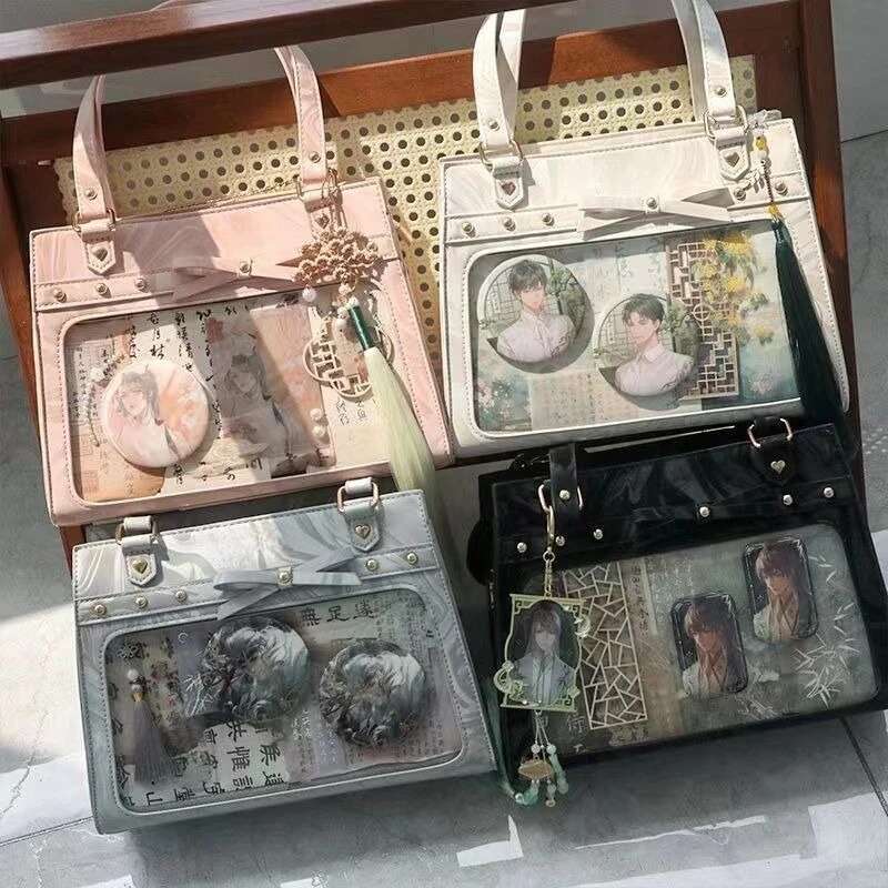 Y2k Women Vintage Ita Shoulder Bag Lolita Girl Transparent Pocket Fashion Aesthetic Crossbody Bags Cute Bow DIY Display Handbags