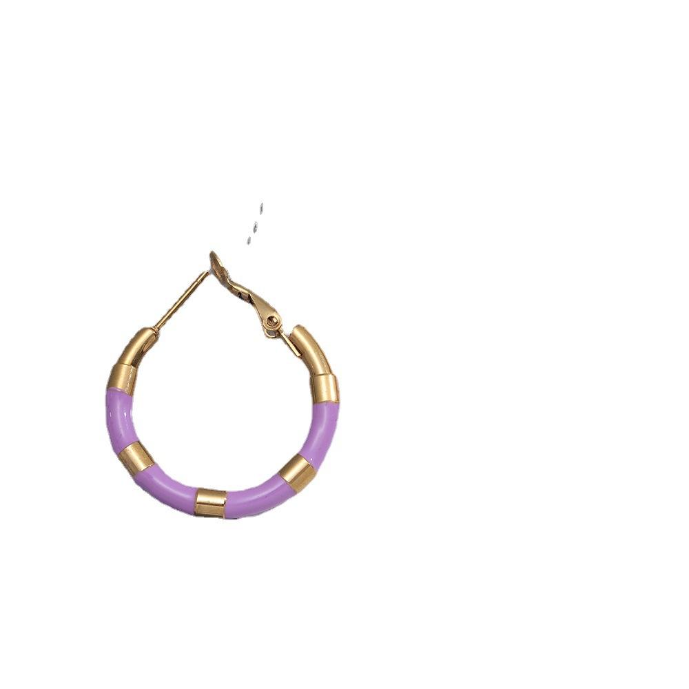 Fashion European and American Titanium Steel Round Earrings Light Luxury Enamel Oil Drop Earrings High Sense Niche Dopamine Earrings