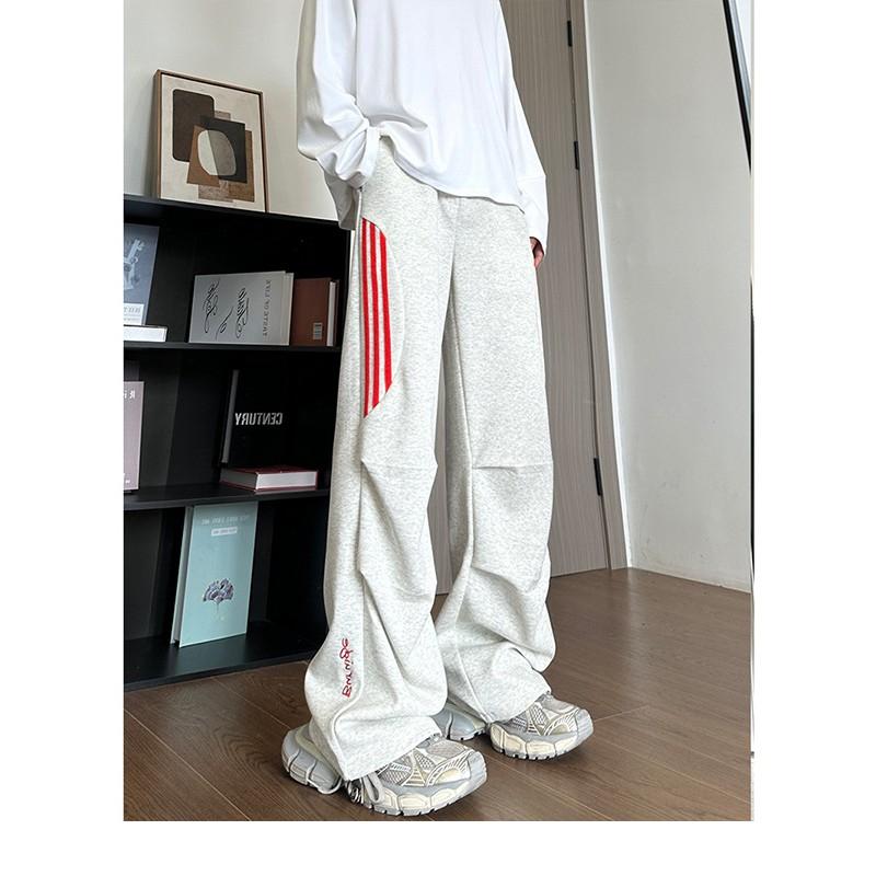 Mens Striped Wide Leg Sweatpants High Street Casual Straight Trousers Teens