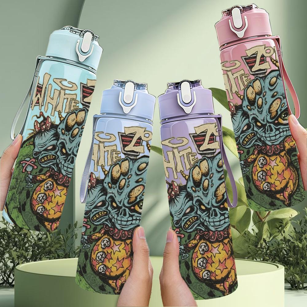 1PC Green Skull Head Art 750ml sports water bottle leakproof straw lid outdoor office home