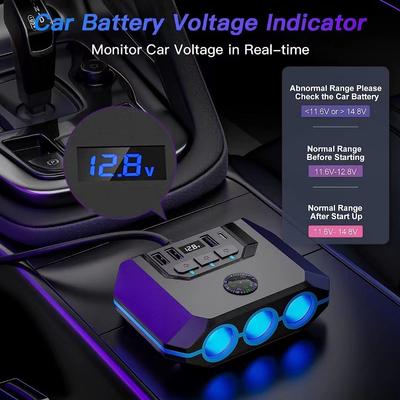 120W Araç Çakmaklığı Ön Koltuk Arka Koltuk PD QC3.0 Hızlı Şarj USB Adaptörü Açma/Kapama LED Pusula ile Araç Hızlı Şarj Cihazı