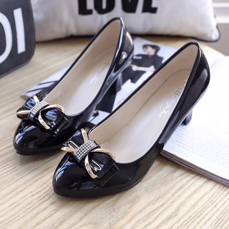 Women High Heels Low Heels Fashion Bow Patent Professional Work Casual Shoe Wedding Party Shoes