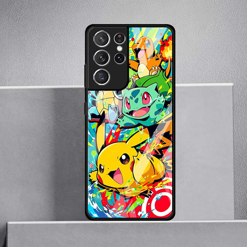 Cartoon Hot Pokemon Glass Case for Samsung Galaxy S26 S25 Ultra S24+ S25+ S23+ S24 S21 S23 Plus S20 FE S22 Luxury Phone Cover