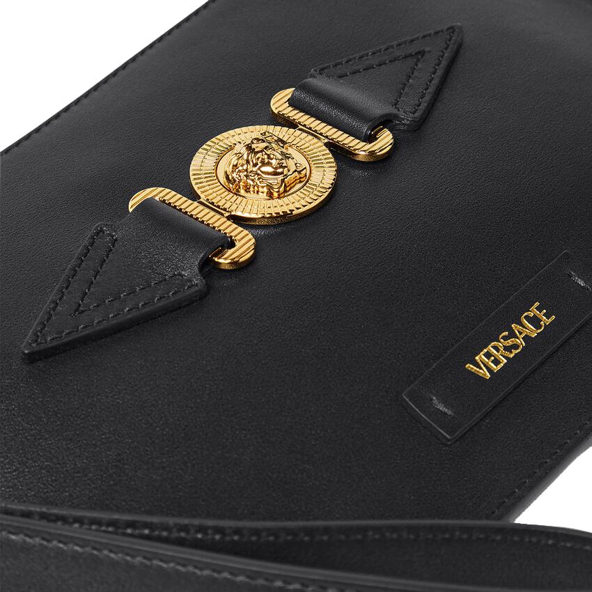 Versace Medusa Biggie Series Detachable Strap Zipper Closure Leather Clutch Small Men Clutch Black Gold 1006240-1A03190-1B00V