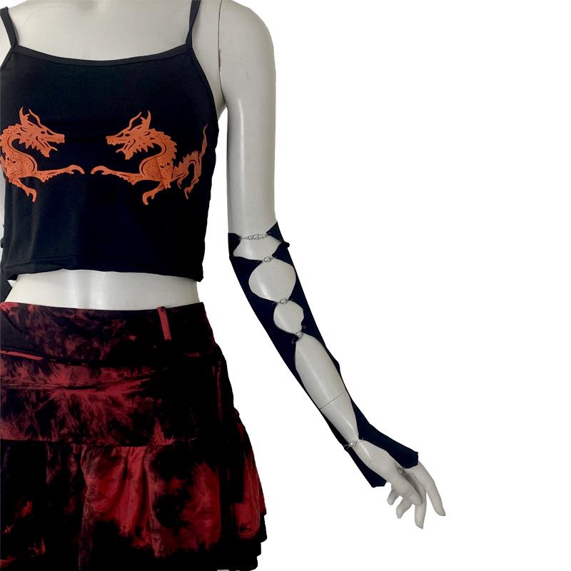 Spicy Girl Beaded Hollow Arm Sleeves - Y2K Dark Style Summer Collection
