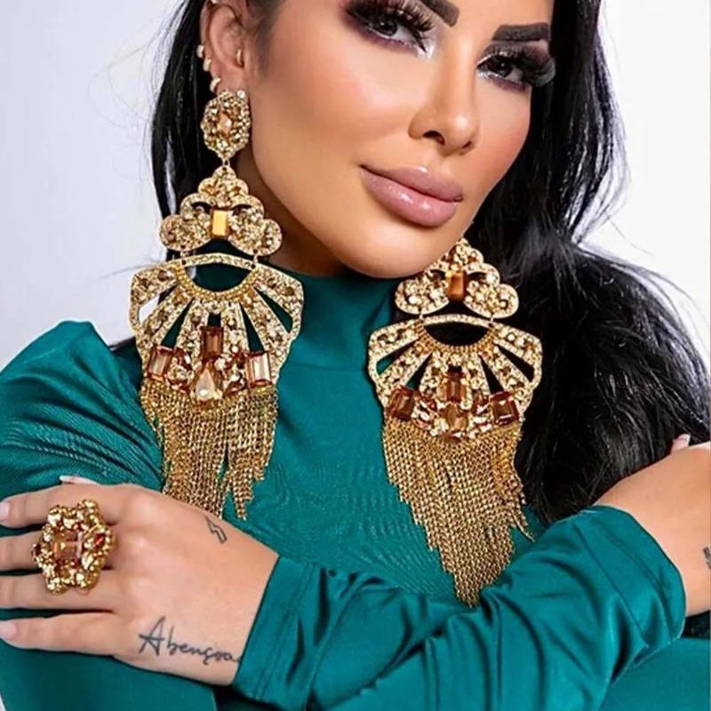 

Серьги с кисточками, Преувеличенные серьги со стразами, Персонализированные аксессуары для банкета «Королева», Серьги серебряный