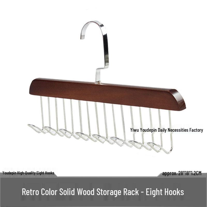 Solid Wood Multifunctional Hanger: 8 Hooks for Camisoles, Bras, Ties, Bags & Drying