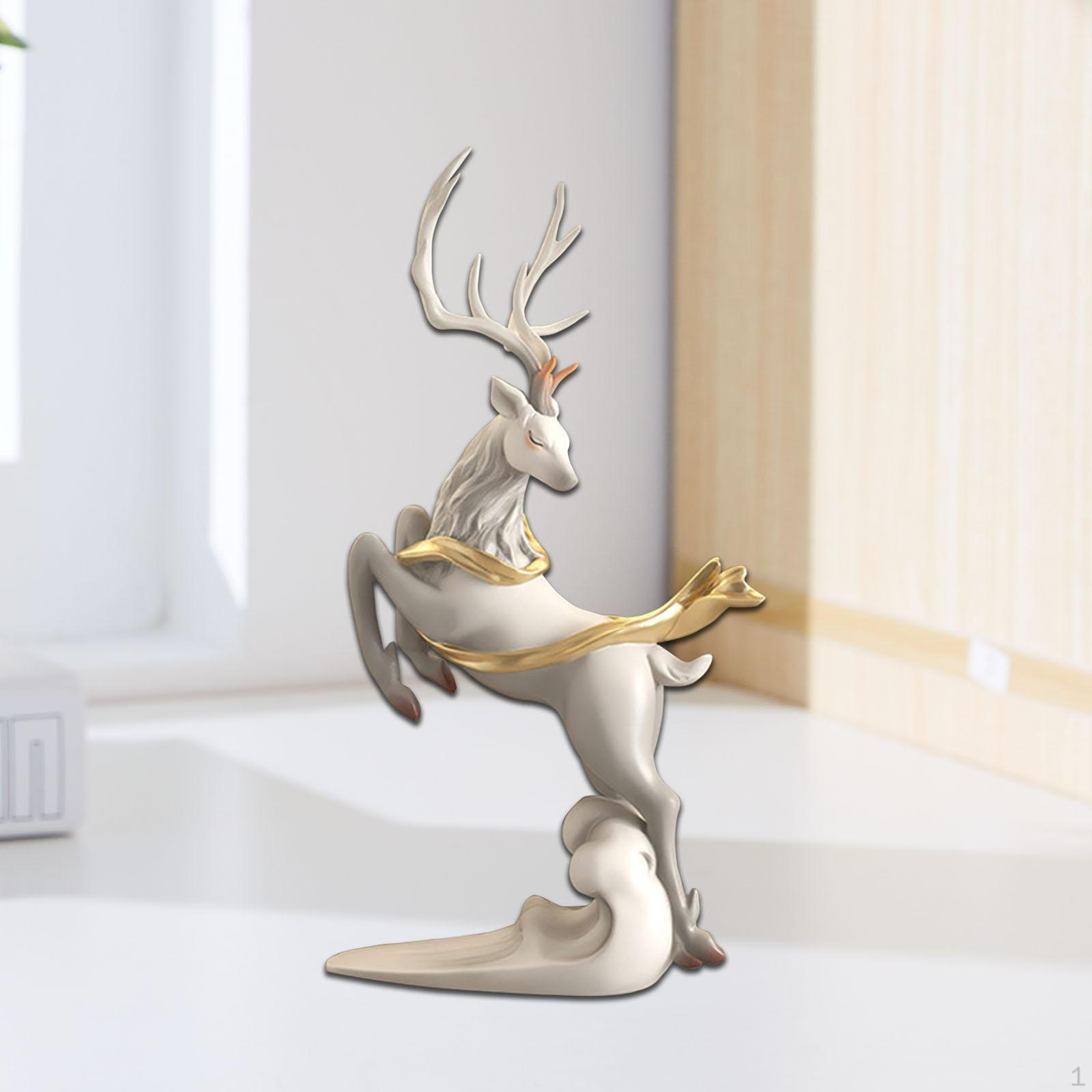 Collectible Elk Sculpture and Deer Statues - Reindeer Figurine for Housewarming Gray