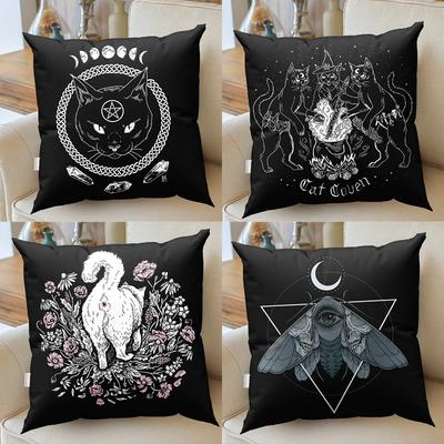 Cat Mysterious Divination Witchcraft Cushion Cover Pillow Black Polyester Throw Home Decoration