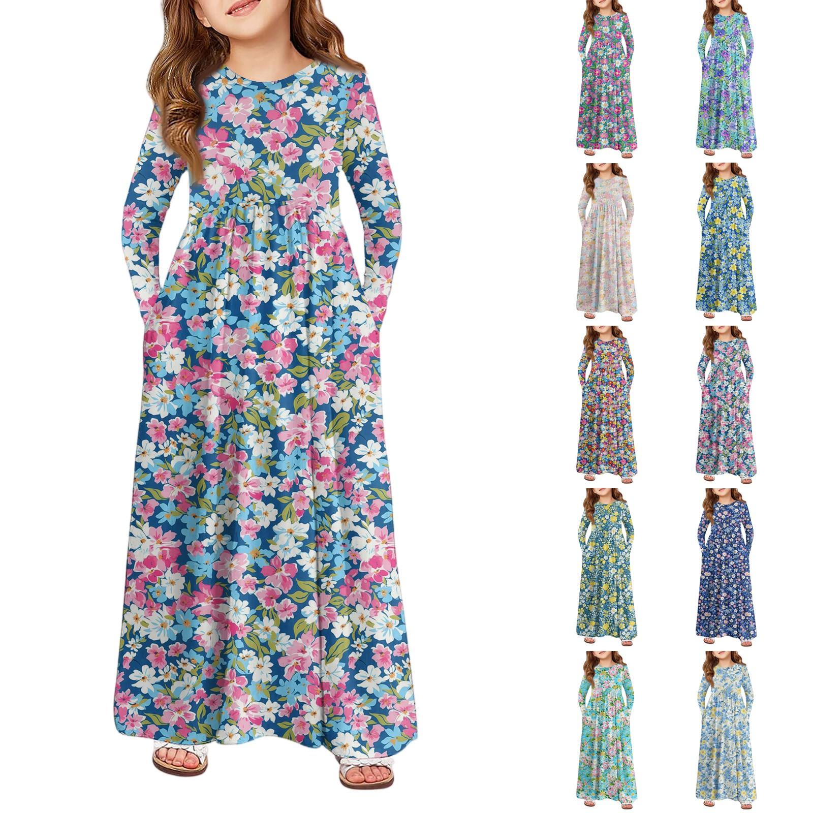 

Girls Maxi Dress - Long Sleeve Pocket Dress 110 синій