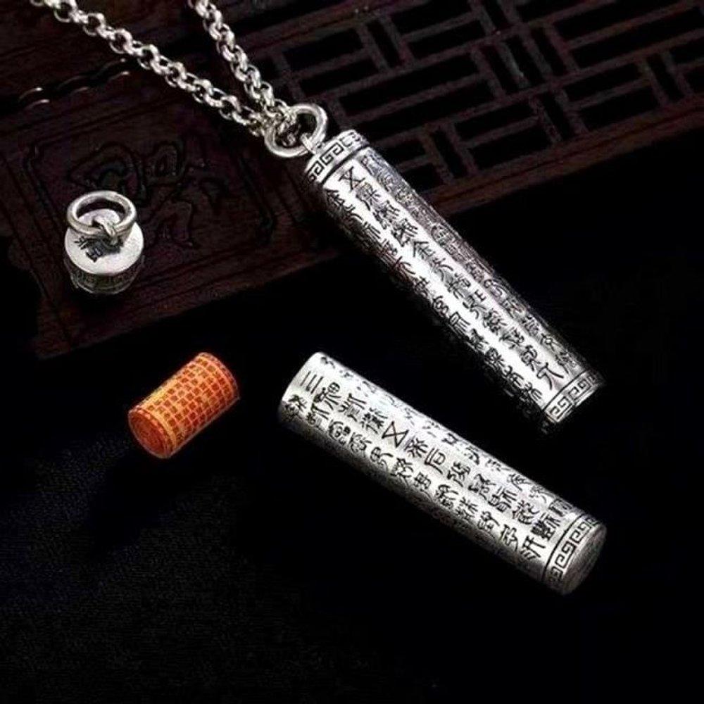 Pendant Open Silver S990 Necklace Mantra Buddhist Sutra Engraved Buddha (Wfh07Bx)