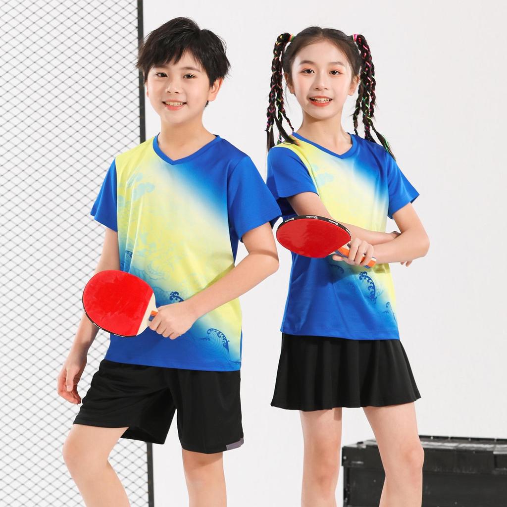 Unisex Kids' Quick-Dry Breathable Badminton Short Sleeve Shirt