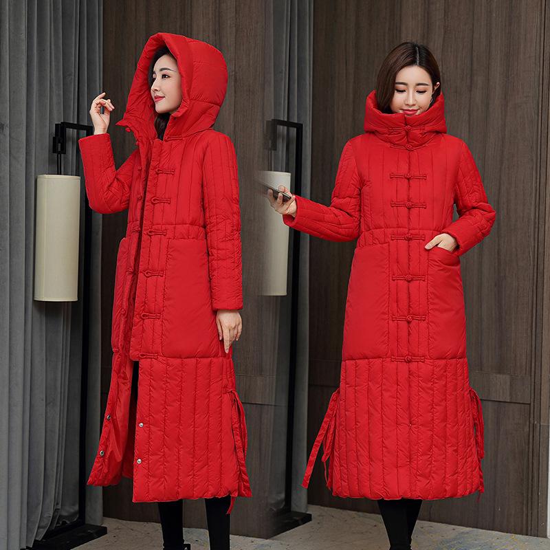 

Mom cotton-padded clothes women s ethnic style down cotton long cotton-padded jacket 2025 new jacket knee-length cotton-padded XL червоний