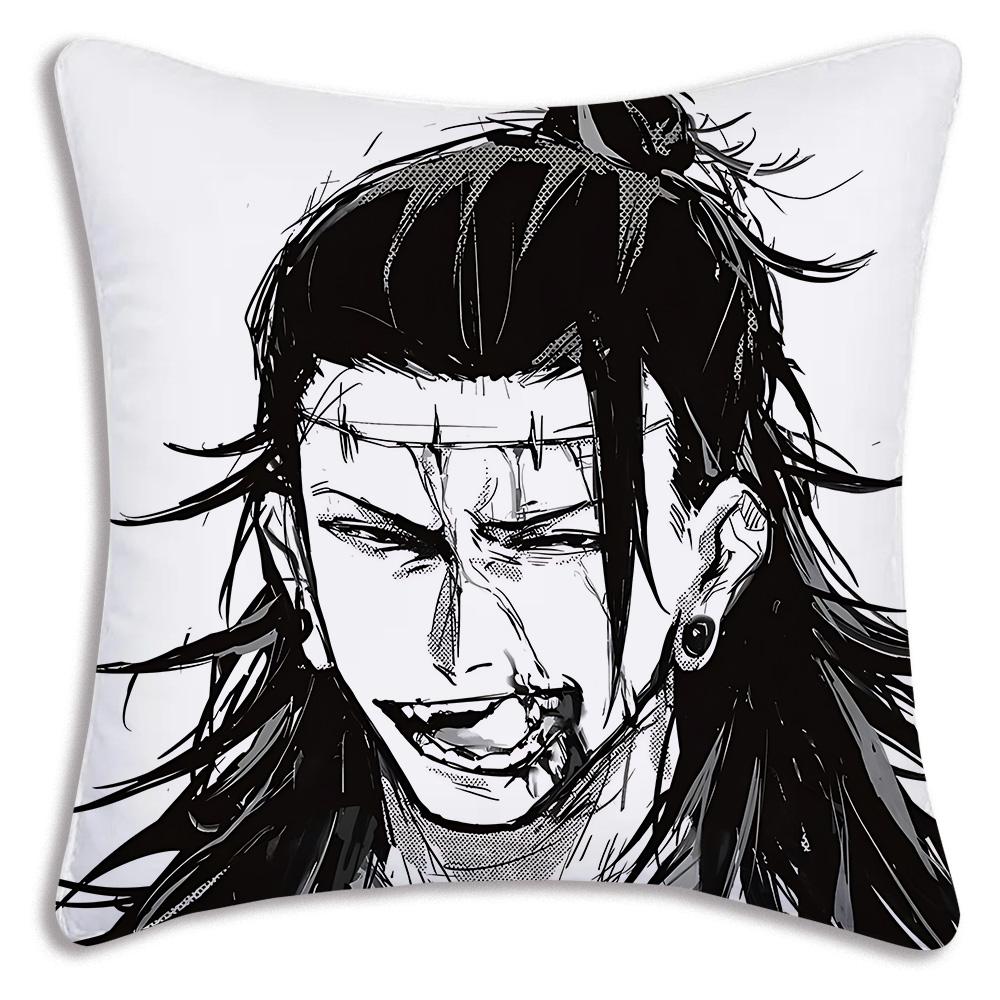 Hot Anime Jujutsu Kaisen Pillow Covers Cartoon Sofa Decorative Home Double-Sided Printing Short Plush Cute Cushion Cover