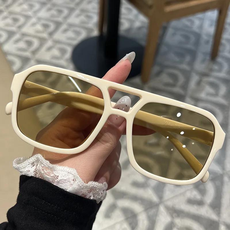New Square Double Beam Pilot Sunglasses, Personalized Trendy Multi-color Shades for Driving Cycling Tourism Street Photography Outdoor Eyewear