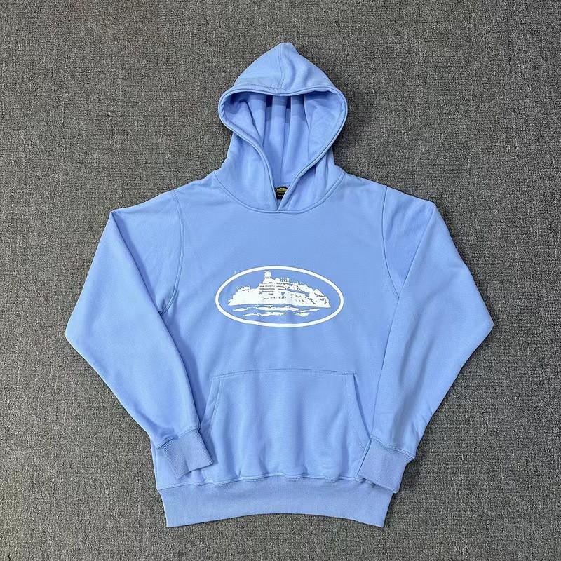Unisex Hooded Streetwear Sweatshirt With Boat Print Loose Fit Cotton Corduroy Pullover Fall