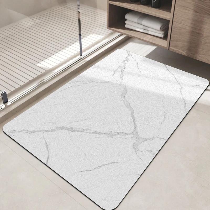 Luxury Watercolor Marble Bath Mat, Non-Slip Bathroom Rug, Gold Accent Floor Mat for Shower, Vanity  Entryway Decor