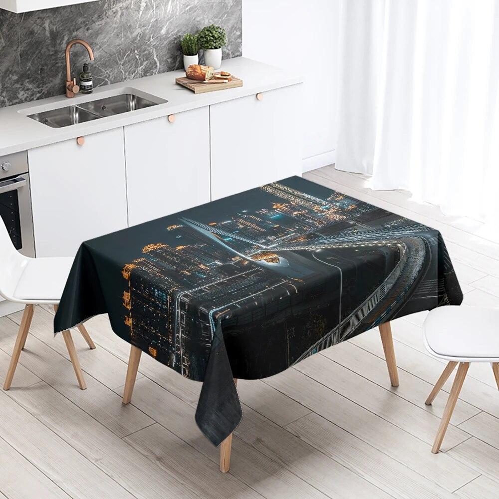World Famous City Building Night View Tablecloth Party Restaurant Table Decoration Waterproof  New Home