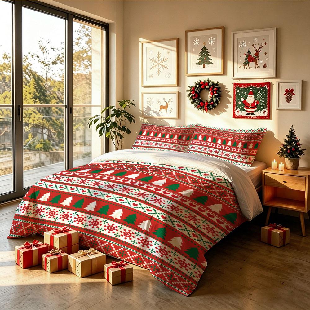 Christmas Duvet Cover Set 3Pcs Nordic Knit Tree Reindeer Snowflake Print Soft Microfiber Bedding with Pillowcases