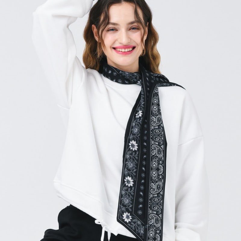 

DOYOUKNOWMC ALL SEASON Long Wide Paisley Black Twilly Scarf black