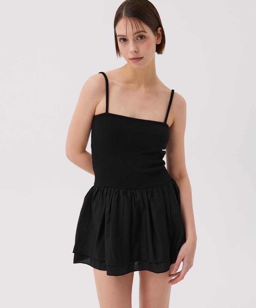 AWESOME STUDIO Layered Frill Sleeveless Dress Black
