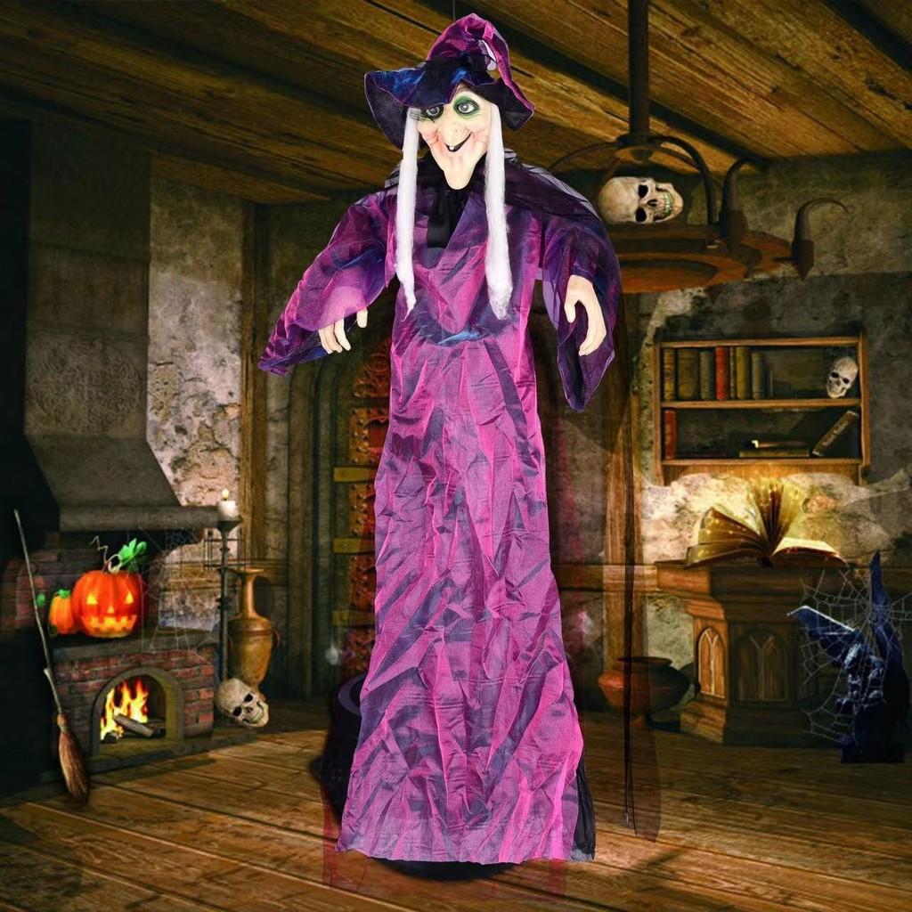 Voiceactivated Glow Halloween Purple Witch Pendant Scary Party Decorations