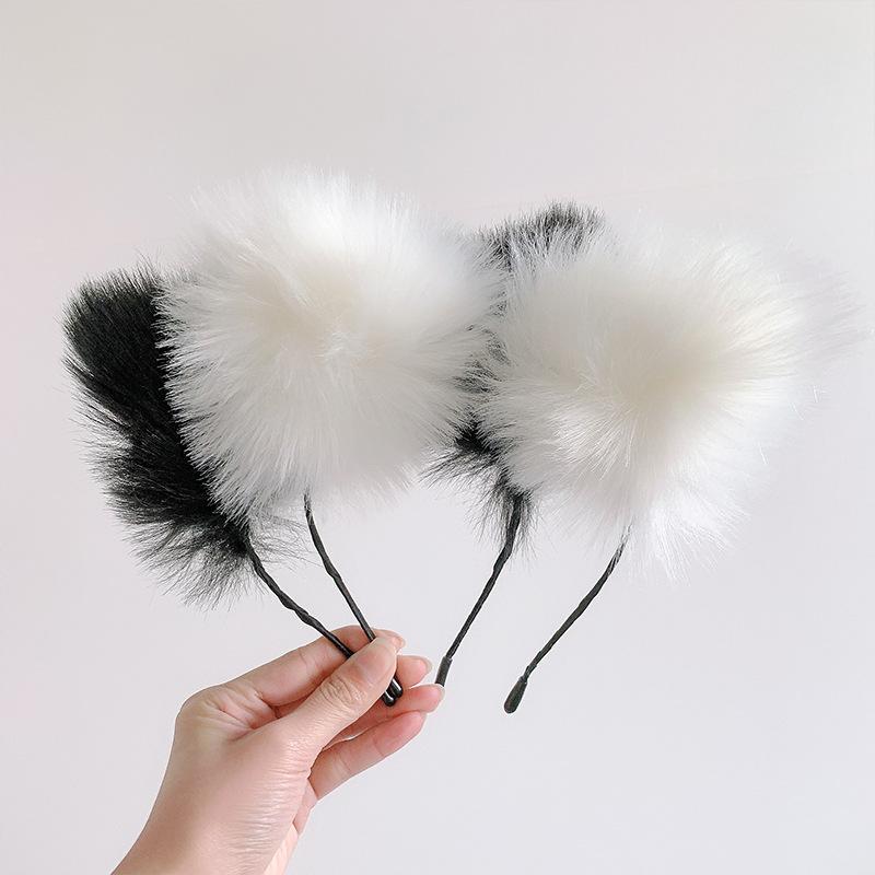 Plush Lace Cat Ears Bell Headband for Women Korean Style Elegant Fashion Girl Hair Band Party Cosplay