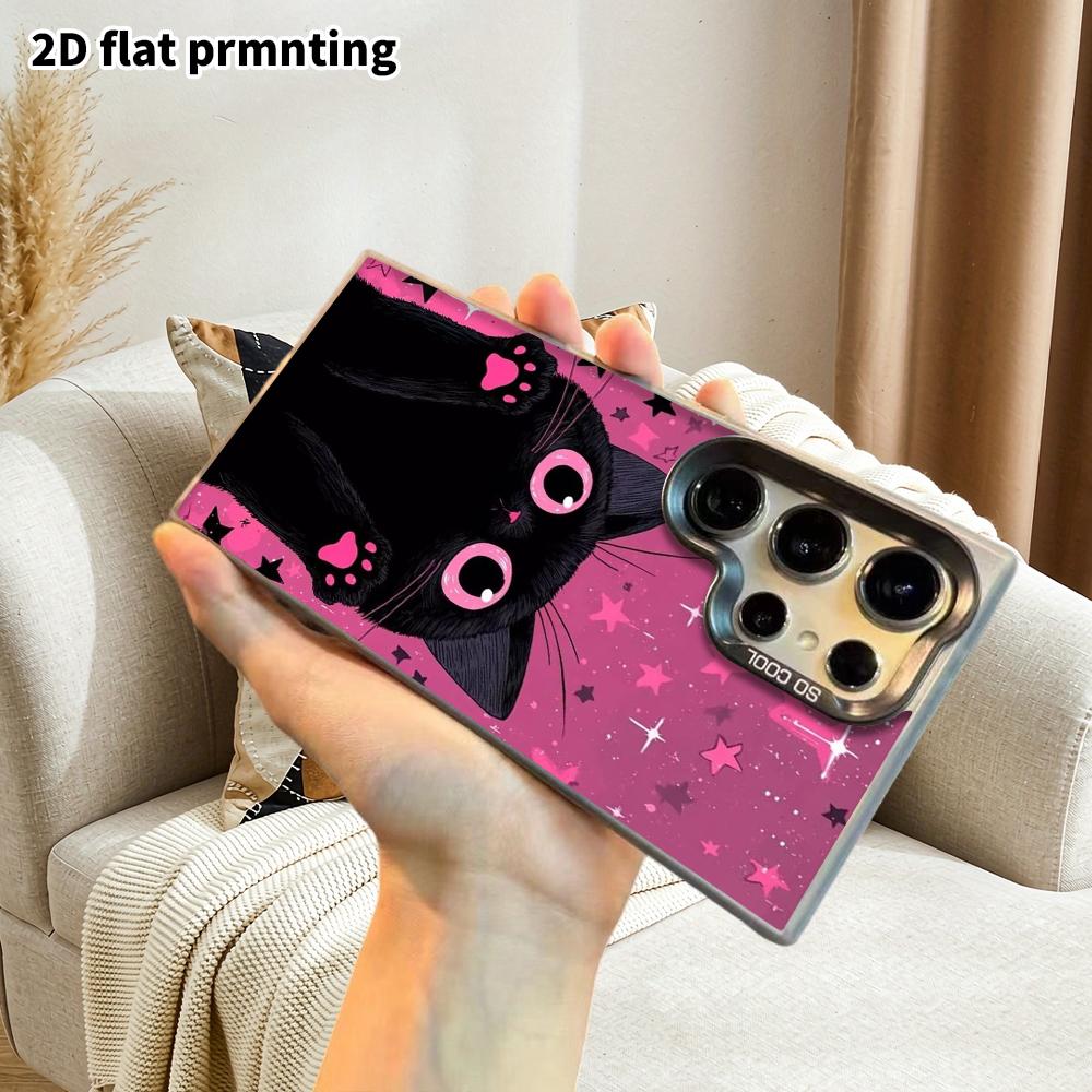 Phone Case: 2D Flat Samsung Galaxy A34 A35 M05 M06 S20 S22 S21 FE Plus 5G Protective Case, Couples Style, Cute Little Black Cat, Christmas and Hallowe