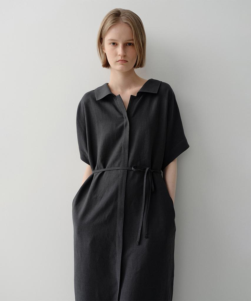 Ia Mallow Linen Shirt Dress (Charcoal)