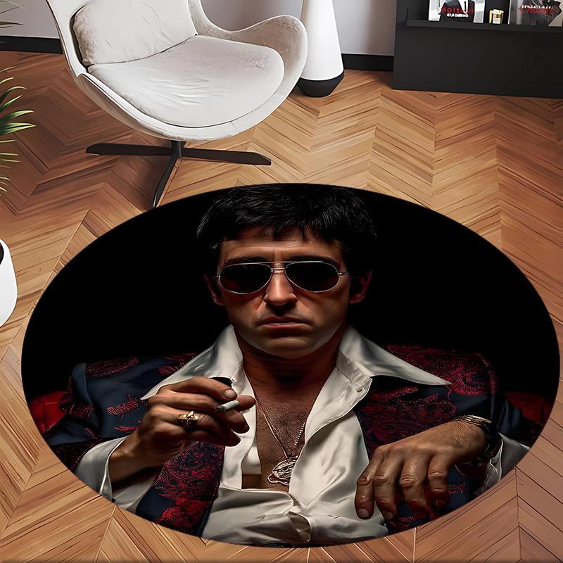 Zjazvená tvár (1) Okrúhly kancelársky koberec Dekoratívny podlahový koberec do kancelárie, spálne, obývacej izby a domáceho priestoru