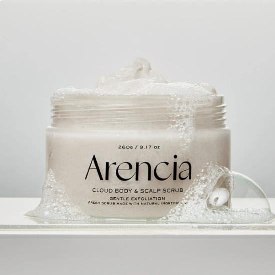 arencia Frische Wolke Körper- & Kopfhaut-Peeling – Aufgeschlagener Peeling-Reiniger für seidig glatte Haut (260g, Wählen Sie 1 Duft)