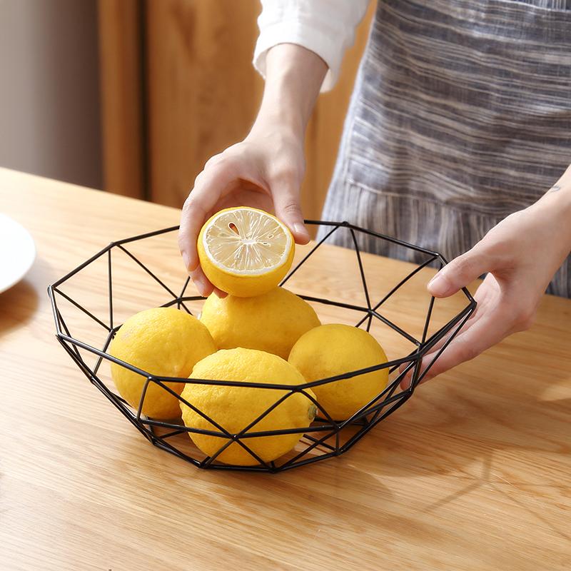 Fruit Bowl Washing Fruit Hollow Drain Basket Iron Fruit Basket Living Room Coffee Table Net Red Fruit Plate Snack Storage Basket