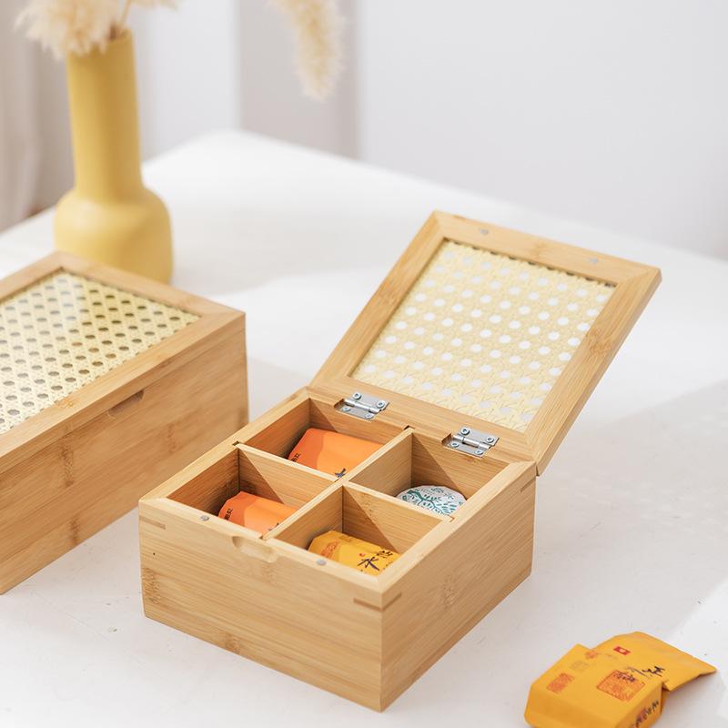 Bamboo Storage Box Geometric Square Grid Desktop Storage Container Jewelry Storage Box Make Up Organizer Jewelry Organizer