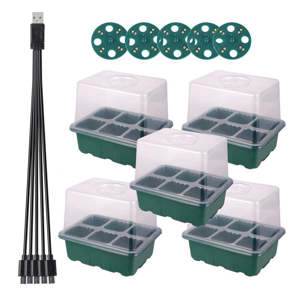Higher Cover Nursery Tray Box with Growing Light 6/12 Cell LED Full Spectrum Seedling Succulent Flower Planting Germination Pot